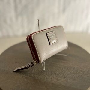 Dooney and Bourke Florentine Leather Small Zip Card Case Wallet in ECRU